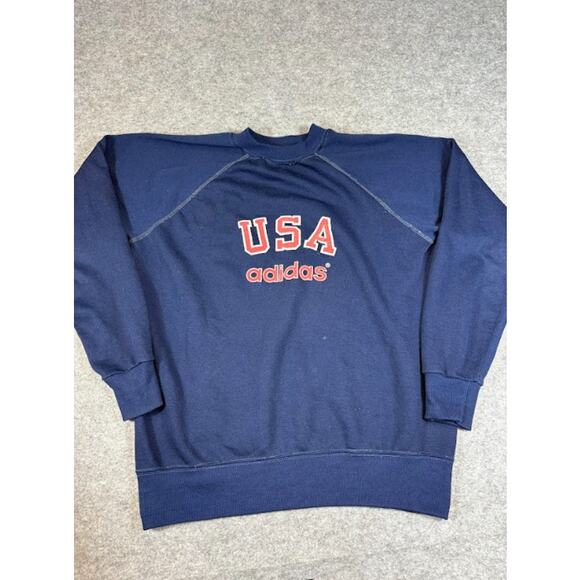 Vintage 70s 80s Adidas Originals USA Sweatshirt Men L Blue Raglan Cut Sportswear